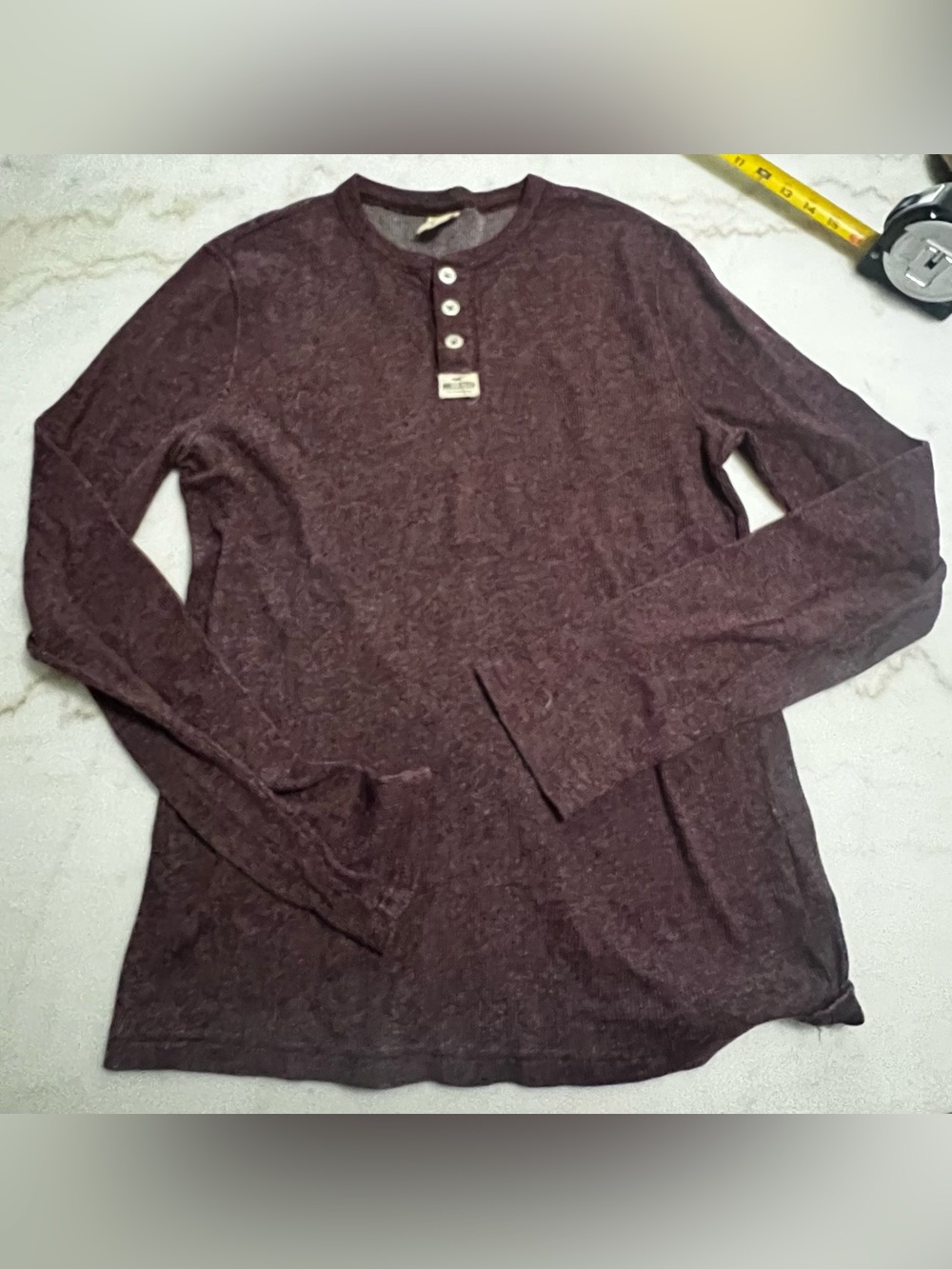 Hollister Mens Burgundy Long Sleeve Henley Casual Shirt Size M